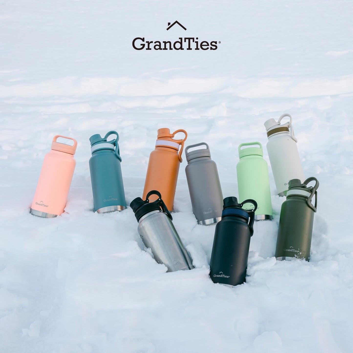 Insulated Travel Water Bottle with Two Stylish Ergonomic Handle Lids 32oz/946ml - Caff癡 Latte - Grandties