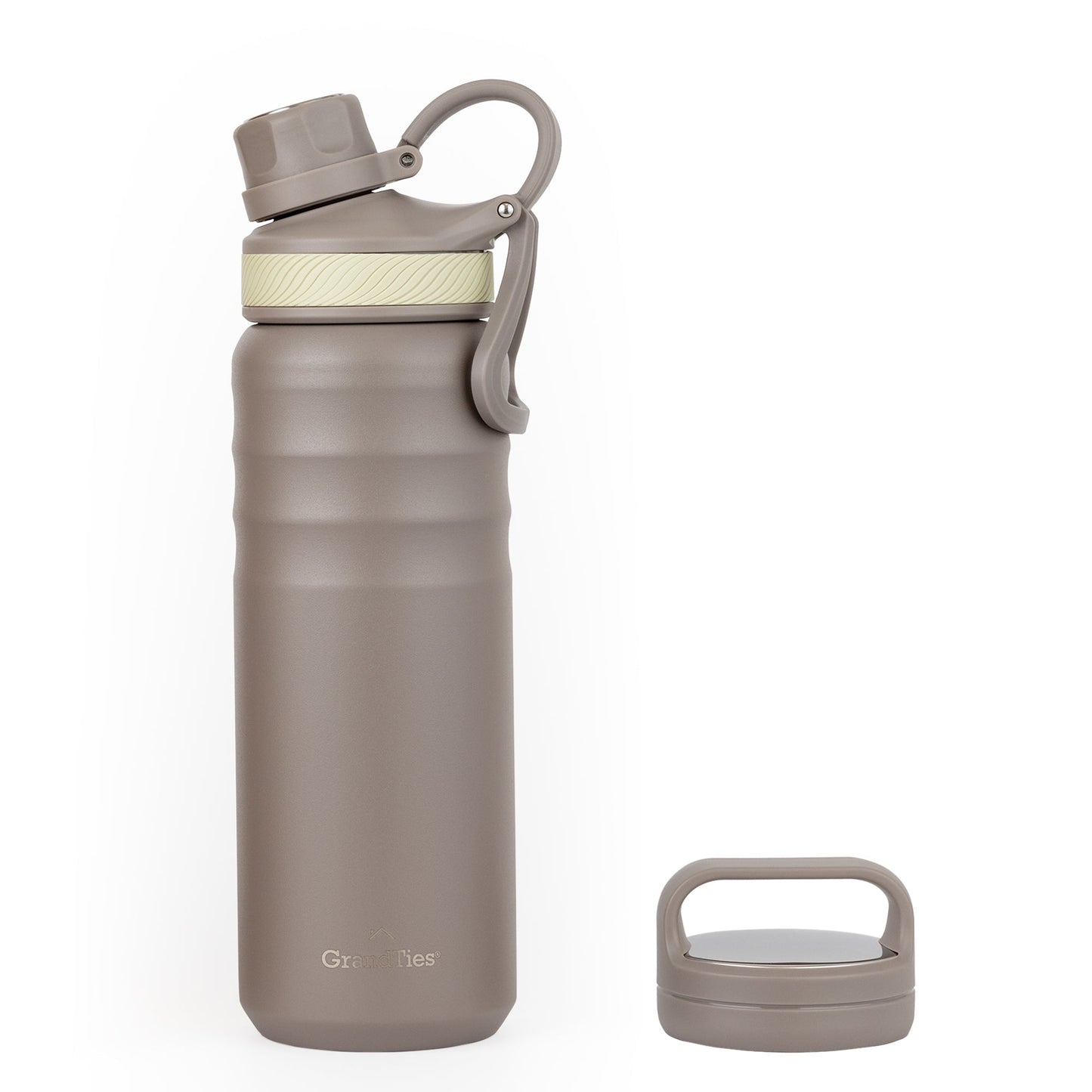 Insulated Travel Water Bottle with Two Handle Lids | 24oz/709ml - Caff癡 Latte - Grandties