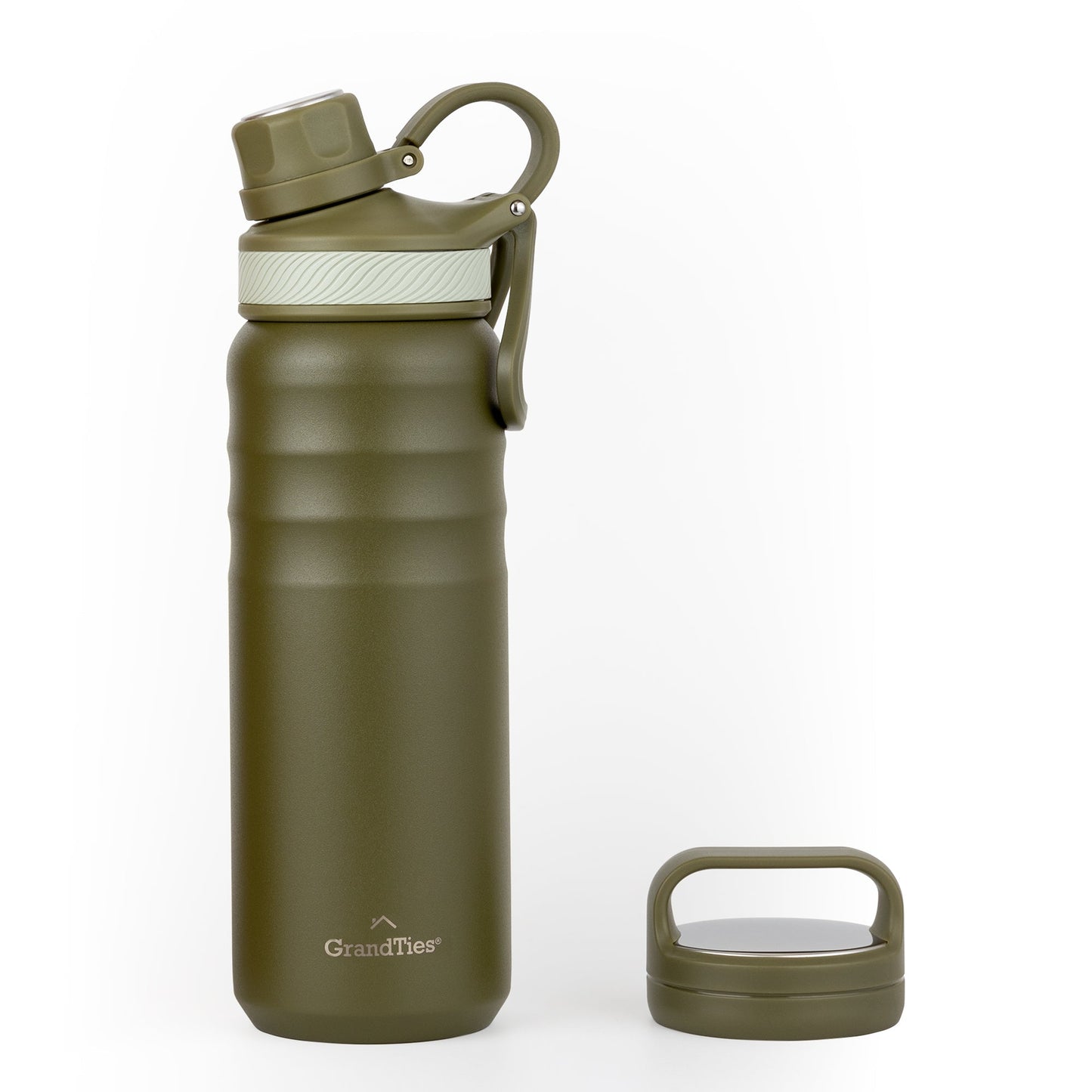 Insulated Travel Water Bottle with Two Handle Lids | 24oz/709ml - Olive Green - Grandties
