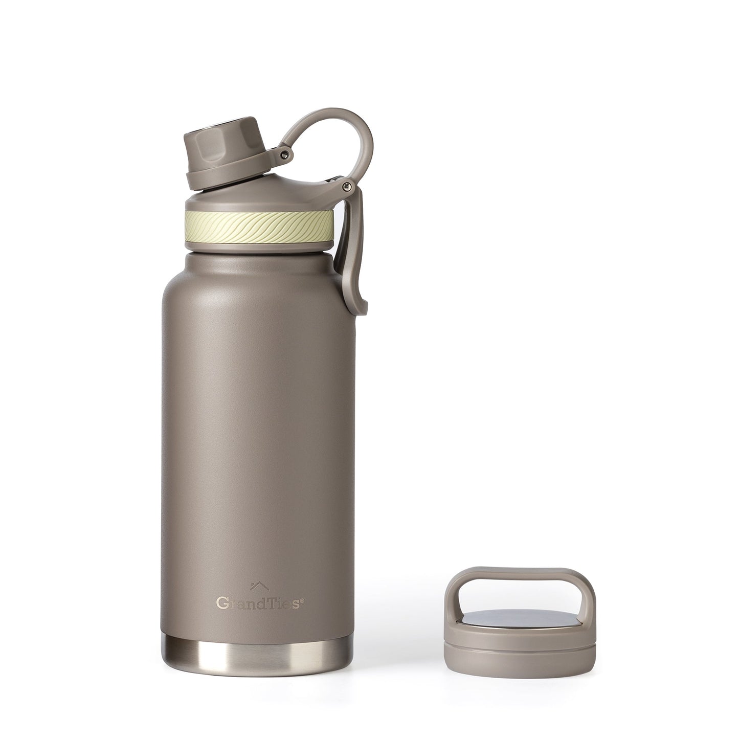 Insulated Travel Water Bottle with Two Stylish Ergonomic Handle Lids 32oz/946ml - Caff癡 Latte - Grandties